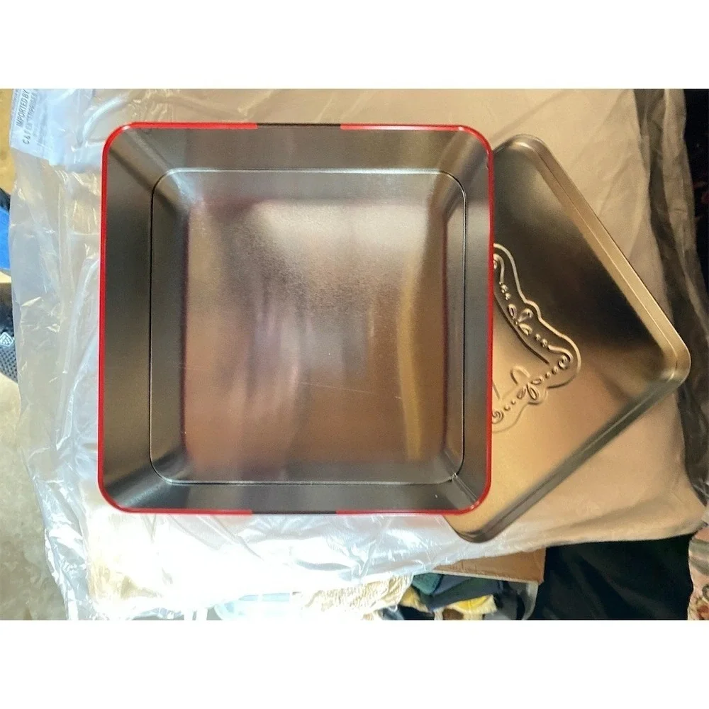 Decorative Storage Tin Box Red & Black Square Removable Lid Small‎